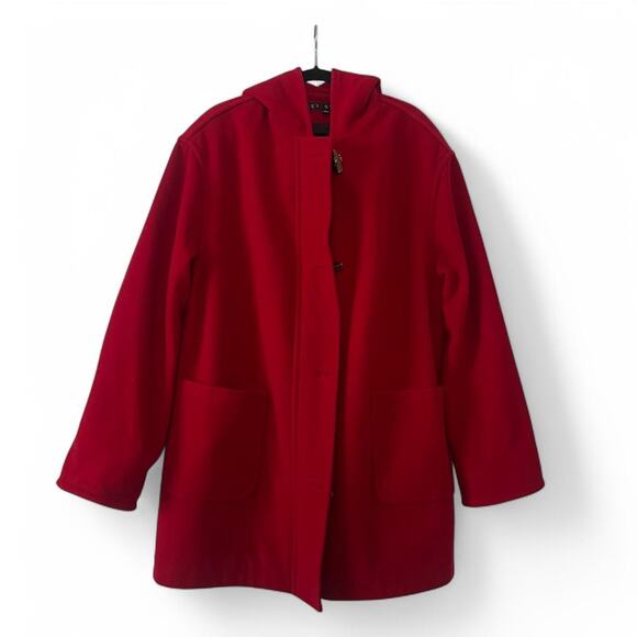 Vintage Women's100% Wool Red coat with Hood Size 1X - Picture 1 of 7
